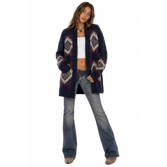 Hollister Sweaters - Hollister Fair Isle Geometric Knit Open‎ Front Cardigan Sweater Navy Burgundy XS